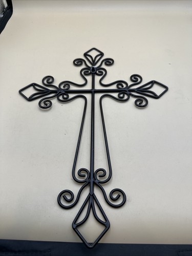 #N44- Wall Cross; METAL; Decorative Hanging Black 17” X 12.3” - Picture 2 of 11