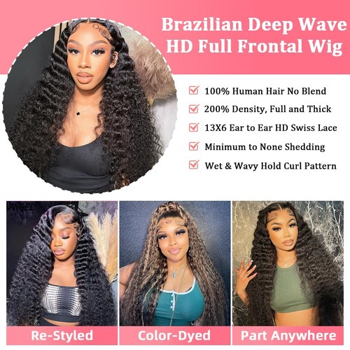 28 Inch 13x6 Lace Front Wigs Human Hair 200 Density Deep Wave HD Lace Front W... - Bild 5 von 6