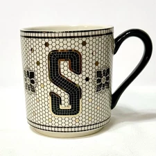 Anthropologie Bistro Tile Monogram Stoneware Mug, Initial "S"