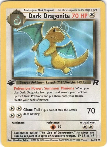 Dark Dragonite 22/82 Rare Team Rocket Pokemon 1st Edition NM