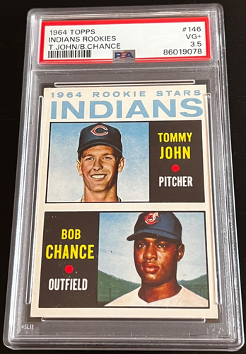 1964 TOPPS #146 TOMMY JOHN / BOB CHANCE PSA 3.5 INDIANS ROOKIES