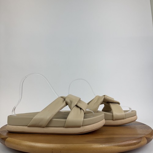 Neu Pure Donna Karan Berke beige Damen-Ledersandalen kreuz und quer Größe 7 M - Bild 2 von 8