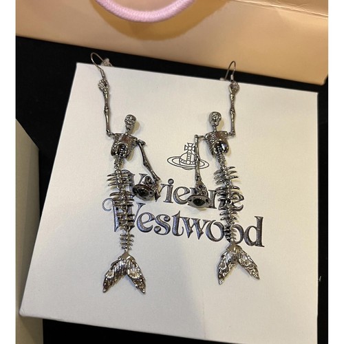 Vivienne Westwood Nana skeleton mermaid bone orb Long earrings Gunmetal in box - Picture 4 of 8