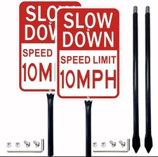 2 Pack Slow Down, Speed Limit 10 MPH Sign with Stake Neighborhood Safety, School