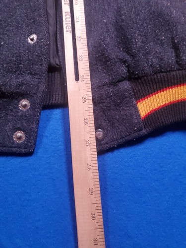 Vintage 90s Varsity Letter Jacket "T" Liberta 358 Letterman Black Wool Yellow - Picture 8 of 17