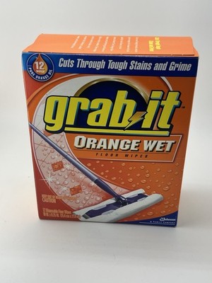 SC Johnson Grab-It Pure Orange Oil Wet 12 Disposable Floor Wipes NEW SEALED