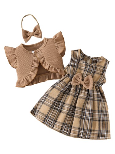 Baby Girls Plaid Dress And Cardigan Halloween Sundress Cake Smash Ruffled Coat - Picture 5 of 20