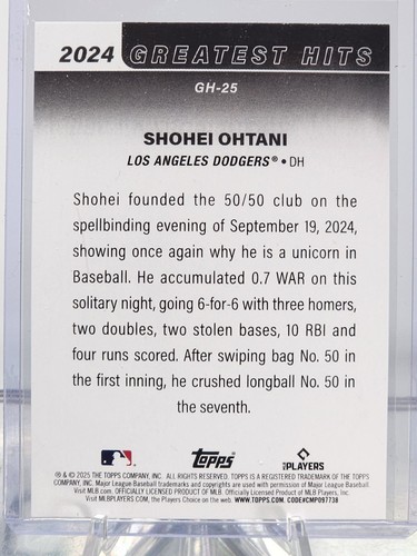 2025 Topps #GH-25 Shohei Ohtani 2024 Greatest Hits - Picture 2 of 2
