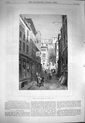 Original alter antiker Druck 1870 Straßenszene Seidenweber Viertel Lyon Frankreich