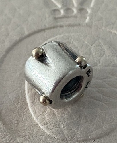 Original Pandora Bicolor Abstrakte Trommel mit Punkten Charm 14k Gold Vintage - Bild 1 von 9