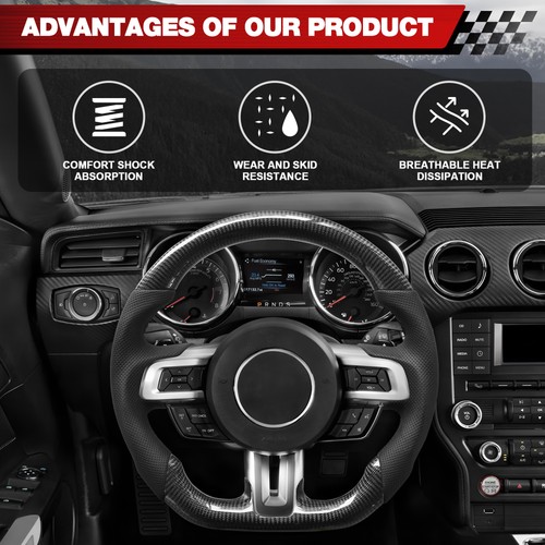 Real Carbon Fiber Steering Wheel For Ford Mustang GT EcoBoost 2015 -2017 - Picture 3 of 9