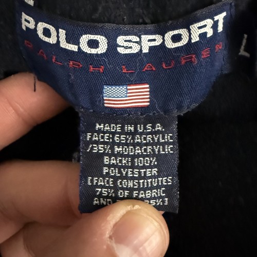 VTG 90's Polo Sport Ralph Lauren Men's Large Navy Blue Hooded Fleece Sweater - Picture 6 of 7