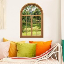3D Fake Window Wall Stickers,American Country Window Arched Garden Brown-a