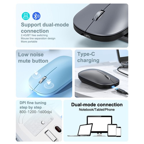 Bluetooth Mouse 2.4G Wireless Mouse Silent Mouse Ergonomic Gaming Office Mice - Afbeelding 9 van 19