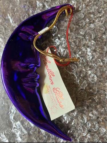 Dept 56 Shiny Mercury Glass Crescent Moon Ornament Purple 4846-1