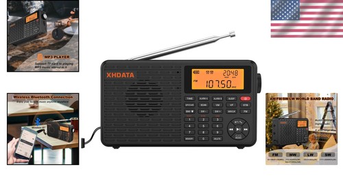 Portable Shortwave Radio Plastic 4-Band AM FM SW LW Wireless Bluetooth MP3 Alarm - Picture 2 of 8