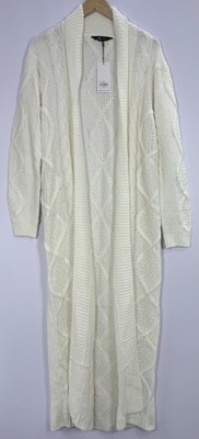 LTS Long Tall Sally elfenbeinweiß Zopfmuster Longline Cardigan Größe UK 8-10 neu mit Etikett
