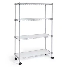 Silver 4-Tier Welded Steel Garage Storage Shelving Unit with Liner and Wheels (3