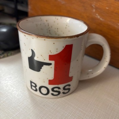 Vintage Funny 1 BOSS Mug with Finger Point Graphic Novelty Coffee Cup Gift Idea