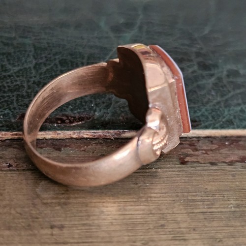 Ring Ritter 19. Jh. Größe 60 zweifarbiger Achat 14x9 mm roségoldplattiert - Bild 5 von 13