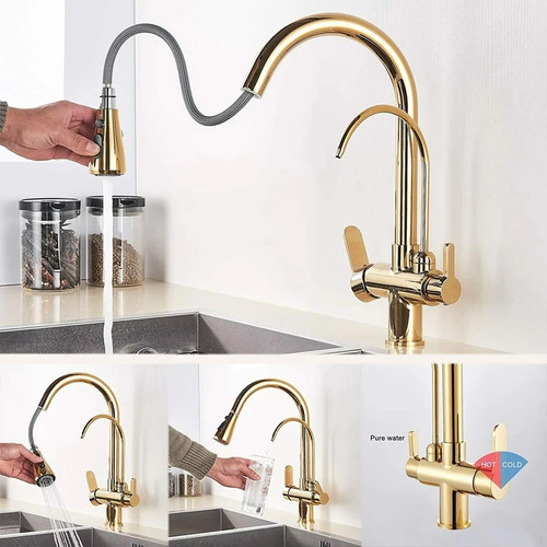 Rubinetto da cucina per acqua purificatrice a ponte doppio manico rubinetto per lavello purificazione - Foto 2 di 18