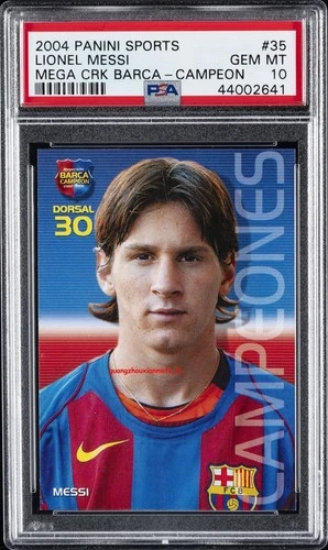 2004 PANINI SPORTS MEGA CRACKS BARCA #35 LIONEL MESSI ROOKIE RC PSA 10，