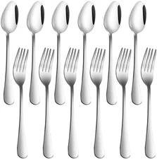 Set of 12, Stainless Steel Dinner Forks and Spoons, Findtop Heavy-Duty Forks (8 