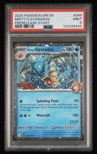 PSA 9 Misty's Gyarados 049/182 DR Prerelease STAFF Stamped Rivals Pokemon