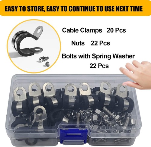 20 Stück 1/4 Zoll Kabelschellen Sortiment Kit 304 Edelstahl Gummikissen - Bild 2 von 6