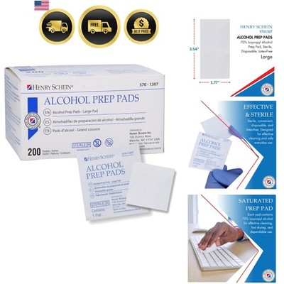 Large Alcohol Prep Pads 200/Box - 70% Isopropyl Alcohol Wipes, Individually W...
