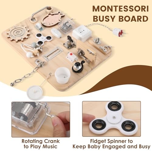 Wooden Montessori Busy Board for 1 2 3 4 Year Old, Montessori Sensory Activity - Picture 6 of 7