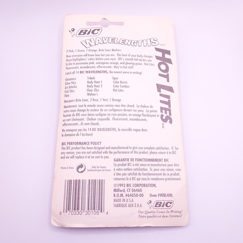 Vtg 1993 BIC Wavelengths Hot Lites SEALED 4 Pack USA Highlighter Bright Liner - Picture 3 of 3