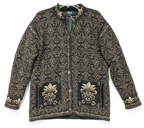 Isländisches Design Woll Strickjacke Pullover Damen große nordische Blumen 100% Wolle - Bild 1 von 13