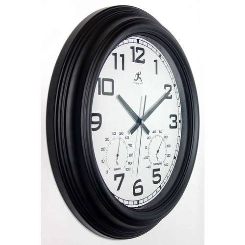 Infinity Instruments Classique Black Wall Clock with Hygrometer and Thermometer - Picture 2 of 7