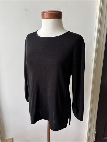 Exclusively Misook Top Women’s Medium Black 3/4 Cuffed Sleeves Minimalist Office - Picture 5 of 15