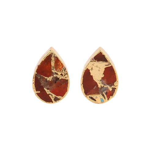 Dyed Jade Quartz Compressed Gemstone Gold Electroplated Birthstone Stud Earrings - Picture 48 of 60