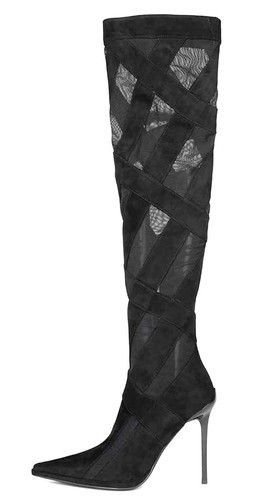 Jeffrey Campbell Boots Stripes Mesh Cutout Over The Knee Stretch Shoes Sz 10 - Picture 2 of 3