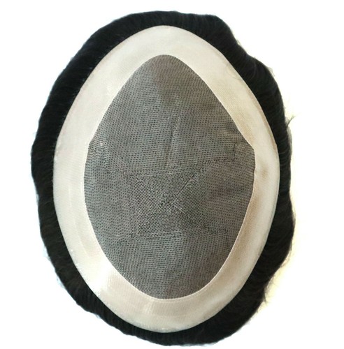 Durable Hair Replacement System Mens Toupee Fine Mono Wig Human Hairpiece #1B - Picture 3 of 8