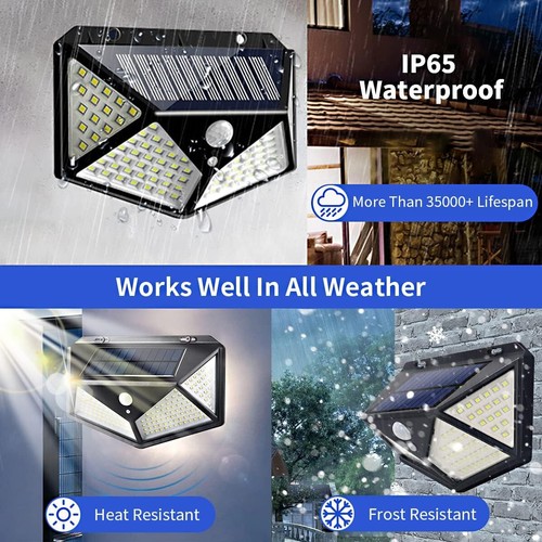 Solar Power 100 LEDs Light PIR Motion Sensor Outdoor Security Lamp Wall Garden - Picture 12 of 14