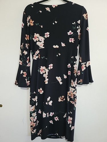 LAUREN RALPH LAUREN $149 Slinky Stretch Floral Bell Sleeve Shirred Dress 10 - Picture 5 of 9