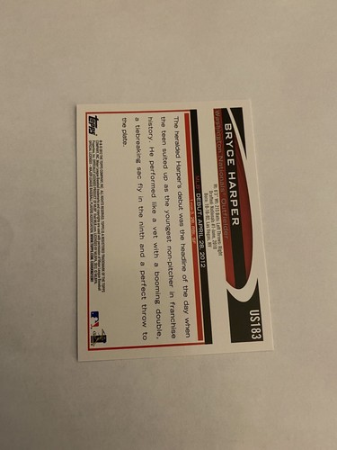 2012 Topps Bryce Harper #US183 Baseball Card - Picture 2 of 2