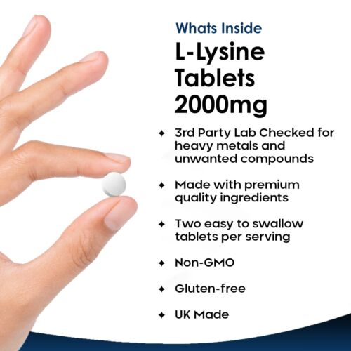 L-Lysine Tablets - 120 High Strength Vegan Nutritional Supplements 2000mg P/S - Picture 2 of 6