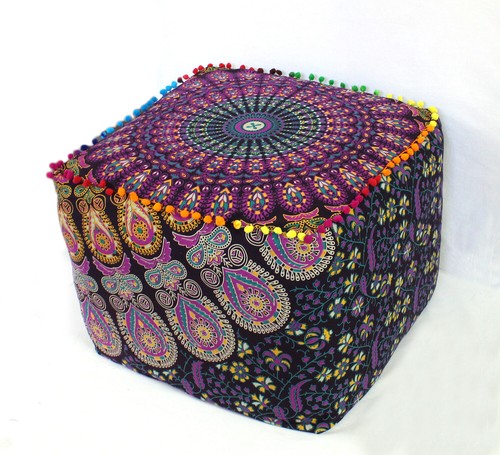All Size Indian Handmade Mandala Square Ottoman Pouf Cover Footstool Seating - Picture 30 of 89