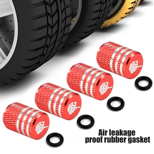 4Pcs Skull F*CK Middle Finger Logo Car Truck Red Wheel Hub Tire Valve Stem Caps - Picture 6 of 8