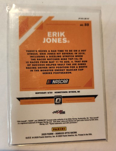 Erik Jones 2020 Donruss Optic 33 Red - Picture 2 of 2