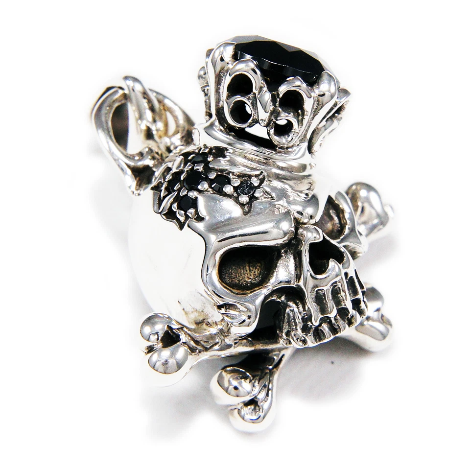 КРЕСТ КОСТИ CROWN череп черный Cz 925 пробы мотоциклиста готический подвеска db-049 - Изображение 2 из 4
