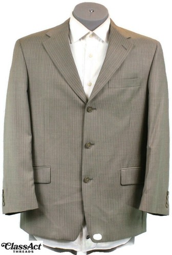 Austin Reed Mens Wool 2 Pc Suit Tan Striped 3 Btn 40R Pleated Fronts 34" Waist - Picture 3 of 10