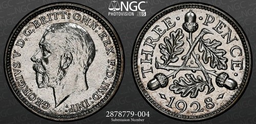 1928 Threepence 3 Pence George V British NGC MS64 Rare