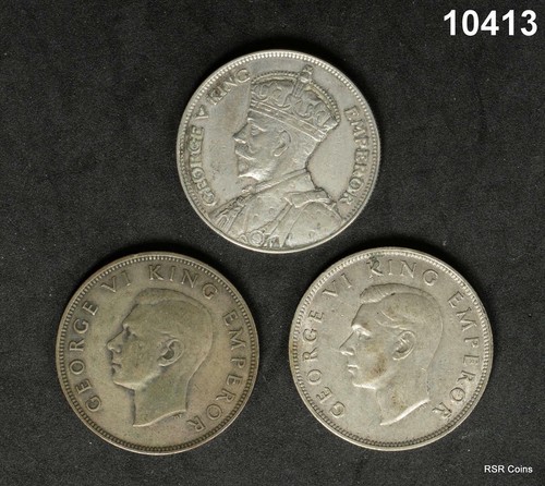 NEW ZEALAND SILVER HALF CROWNS 1935 XF, 1941, 1942 AU 3 COIN LOT!! #10413 - Picture 1 of 2