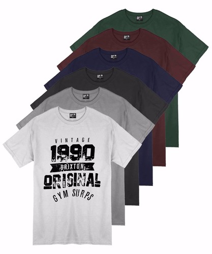 HERREN T-SHIRT 6 FARBEN 1990 VINTAGE OG GRAFIK SOMMERDRUCK 100 % BAUMWOLLE TOP   - Bild 1 von 7